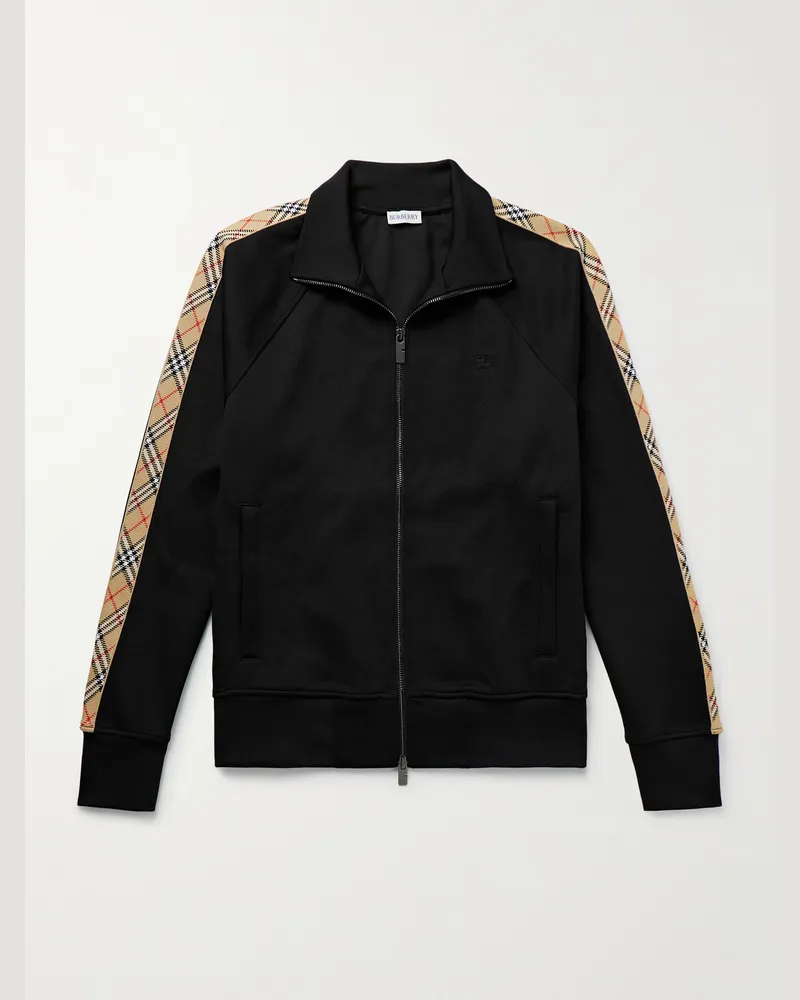 Burberry Trainingsjacke aus technischem Jersey mit kariertem Jacquard-Strick-Besatz und Logostickerei Schwarz
