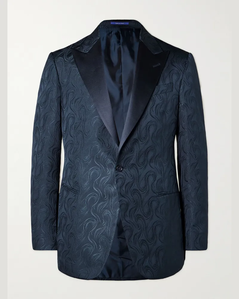 Ralph Lauren Silk Jacquard Suit Jacket Blue