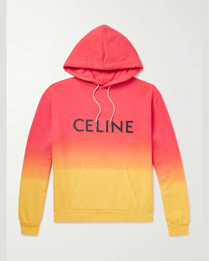 Celine Hoodie aus Baumwoll-Jersey mit Farbverlauf und Logoprint Orange