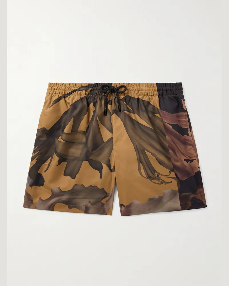 Dries van Noten Gerade geschnittene mittellange Badeshorts mit Print Braun