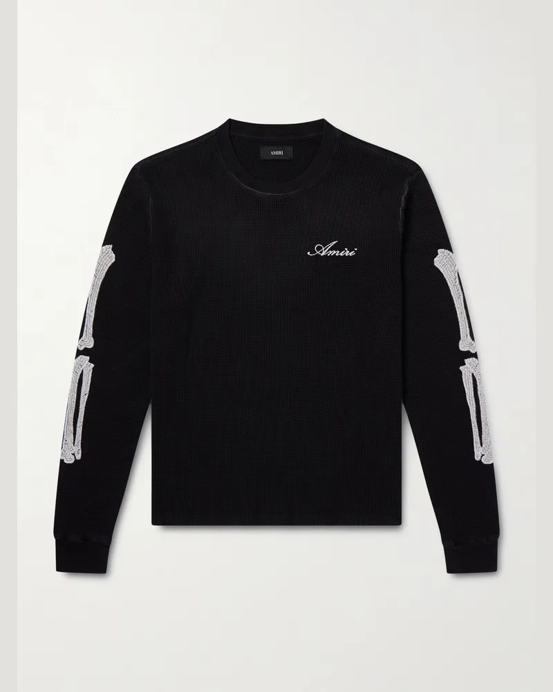 Amiri Bones Logo-Embroidered Waffle-Knit Cotton T-Shirt Black