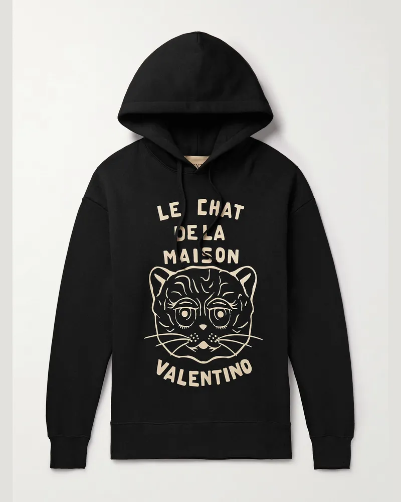 Valentino Garavani Logo-Print Cotton-Jersey Hoodie Black