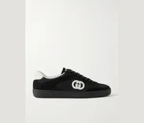G75 Leather-Trimmed Suede and Monogrammed Canvas Sneakers