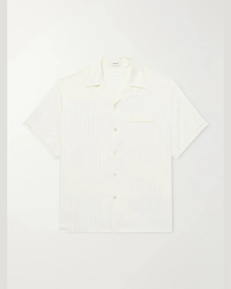 Versace Striped Cotton and Silk-Blend Jacquard Shirt White