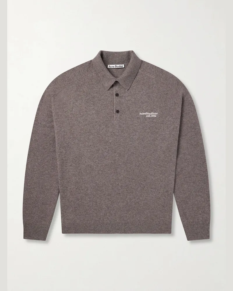 Acne Studios Oversized Logo-Embroidered Wool and Yak-Blend Polo Sweater Brown