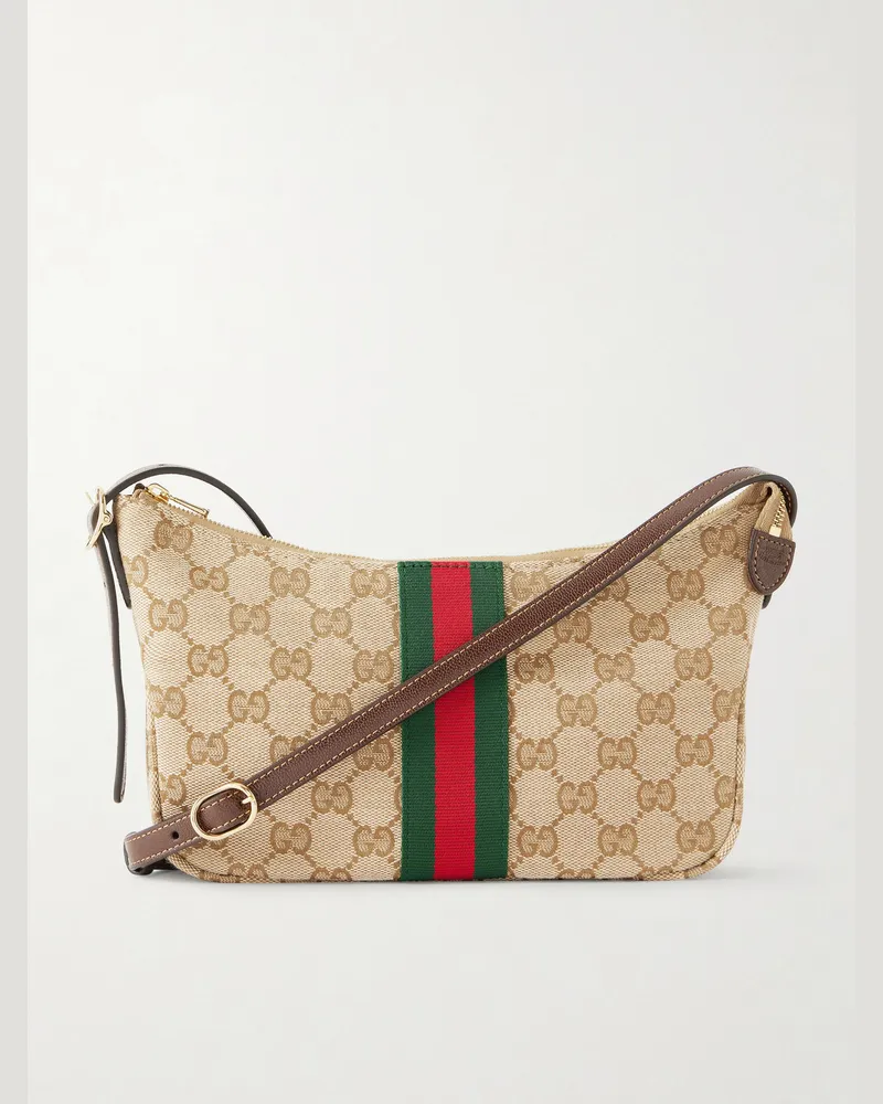 Gucci Lunetta Schultertasche aus Canvas mit Logomuster und Lederbesatz Neutral