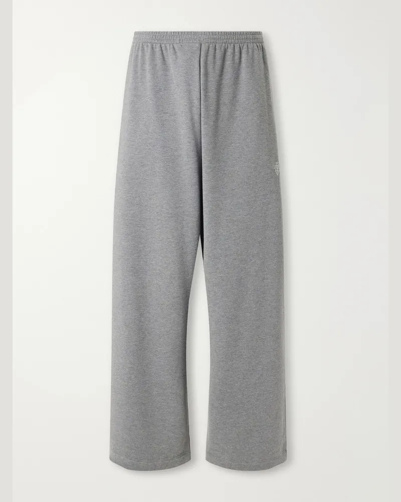 Gucci Wide-Leg Cotton and Cashmere-Blend Jersey Sweatpants Gray