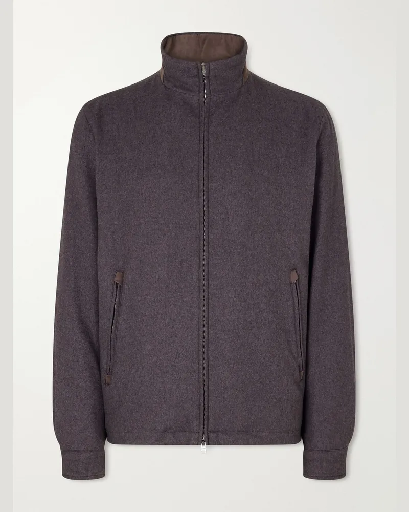Herno Silk and Cashmere-Blend Twill Bomber Jacket Gray