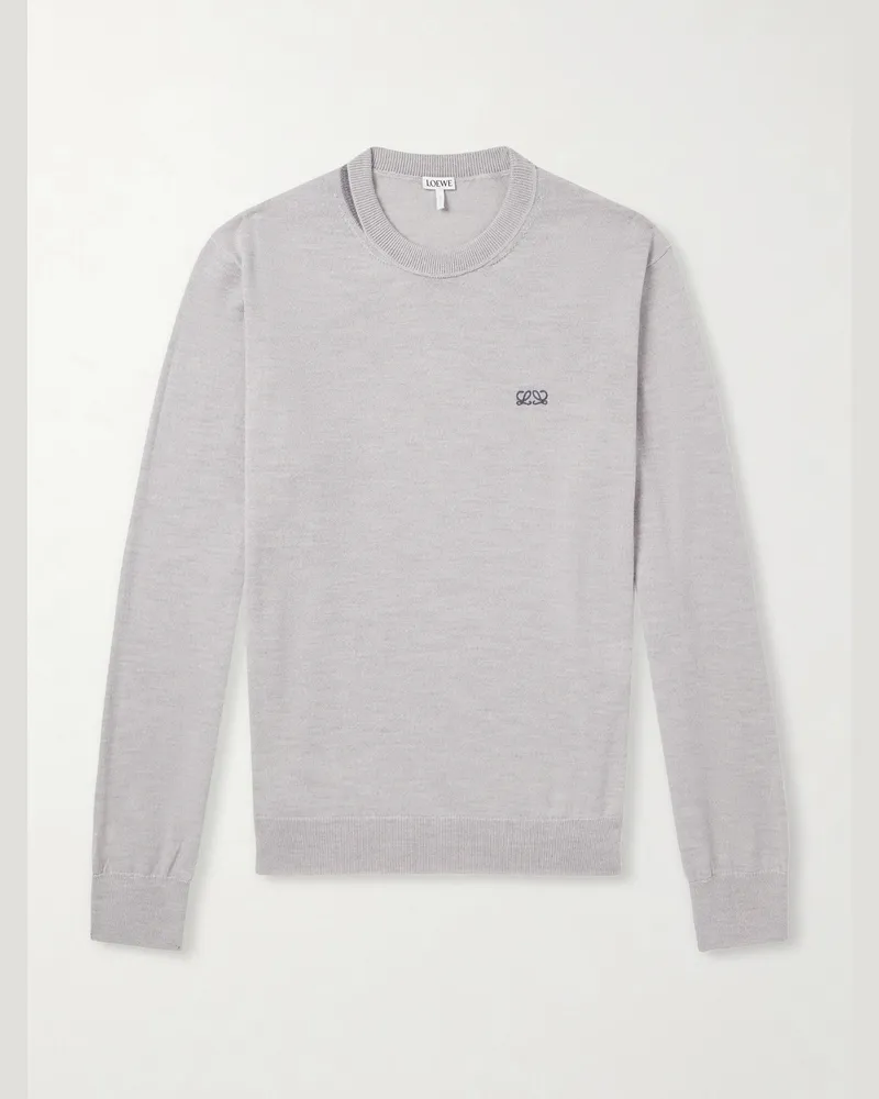 Loewe Anagram-Embroidered Wool-Blend Sweater Gray