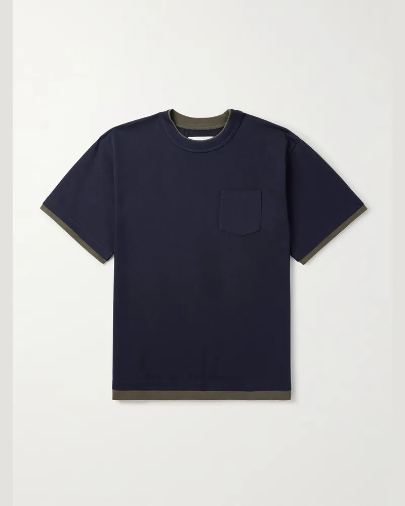 Sacai Mehrlagiges T-Shirt aus Baumwoll-Jersey Blau
