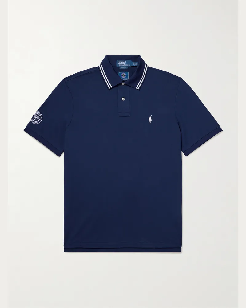 Ralph Lauren Wimbledon Polohemd aus Piqué aus einer Baumwollmischung mit Logostickerei Blau
