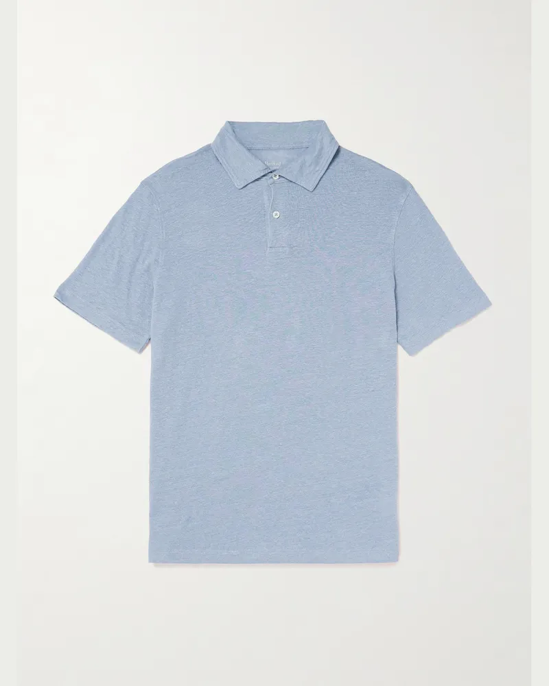 Hartford Linen Polo Shirt Blue