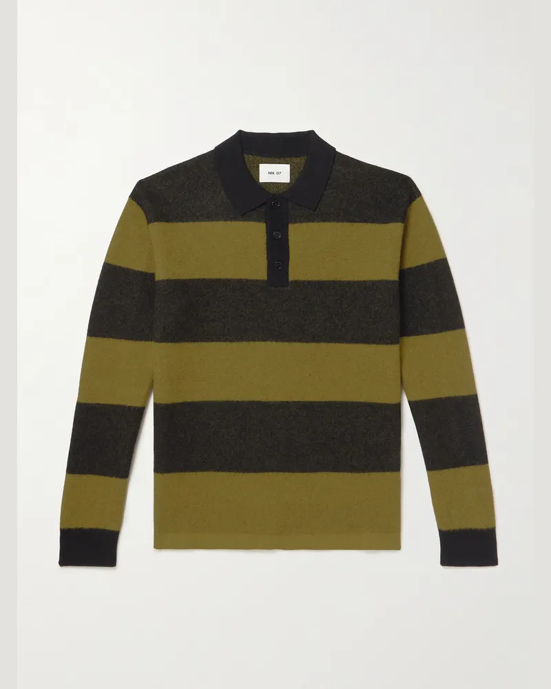 NN 07 Rugby 60017 Striped Wool Polo Shirt Brown