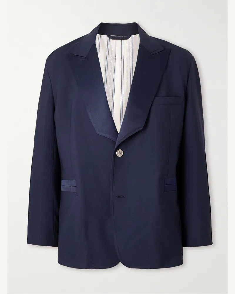 Etro Sakko aus Stretch-Wolle mit Besatz aus Seiden-Twill Blau