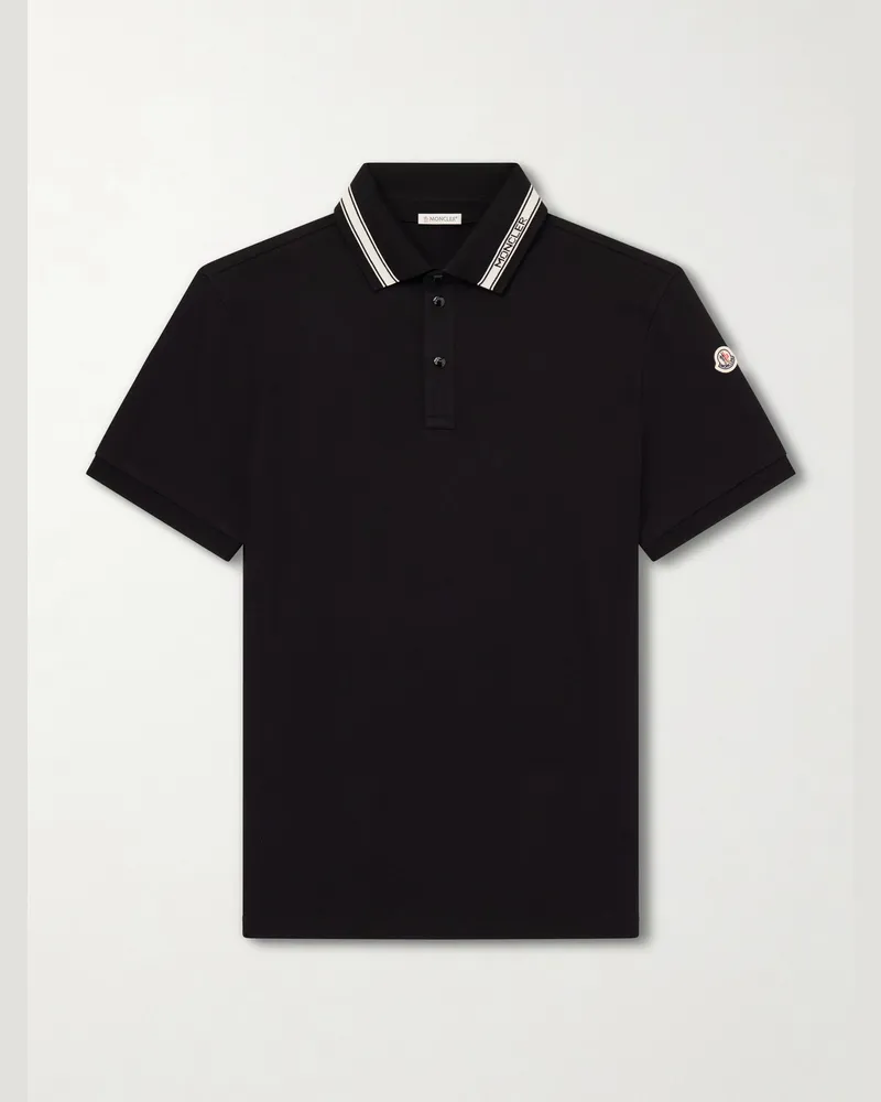 Moncler Logo-Appliquéd Honeycomb-Knit Cotton Polo Shirt Black
