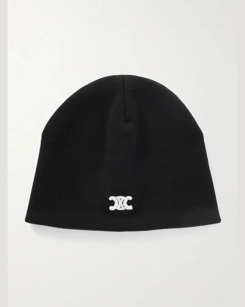 Celine Beanie aus Wolle mit „Triomphe“-Logostickerei Schwarz