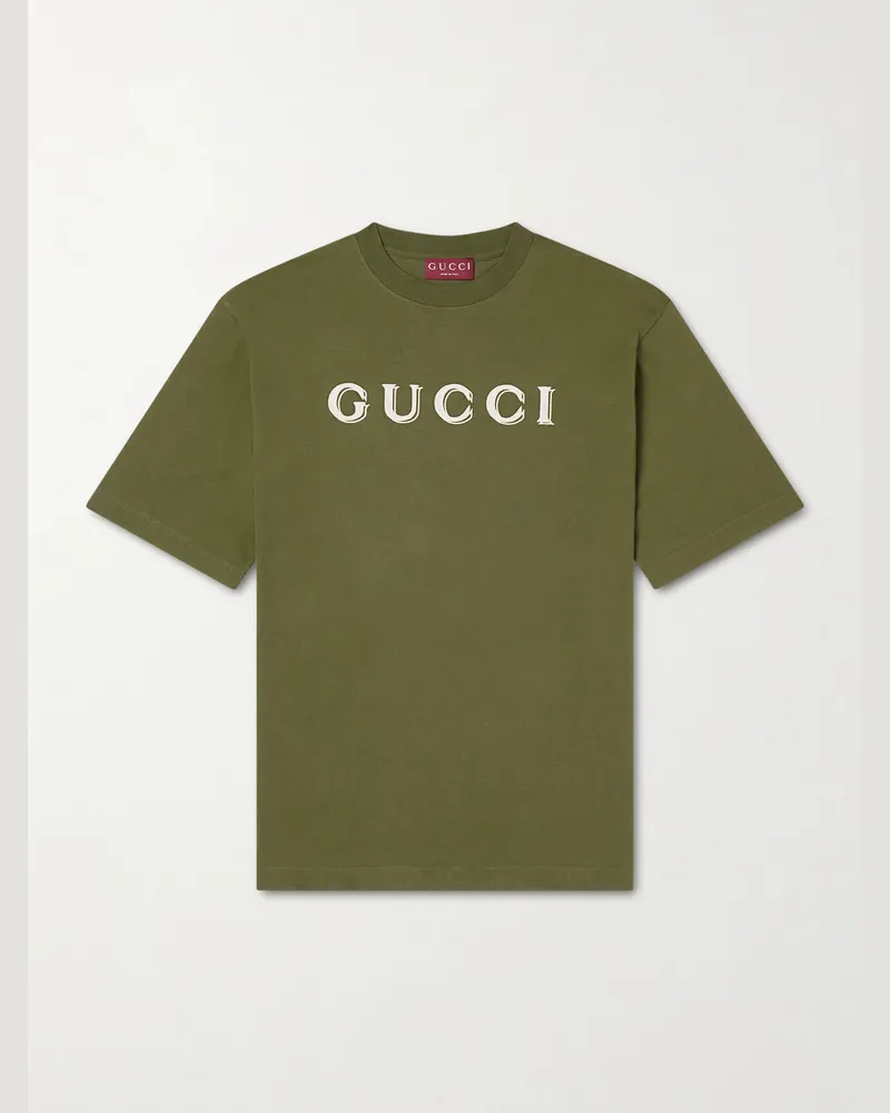 Gucci Oversized Logo-Print Cotton-Jersey T-Shirt Green