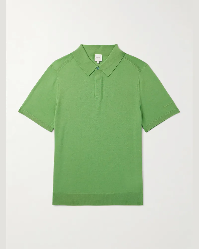 Paul Smith Slim-Fit Logo-Embroidered Wool Polo Shirt Green