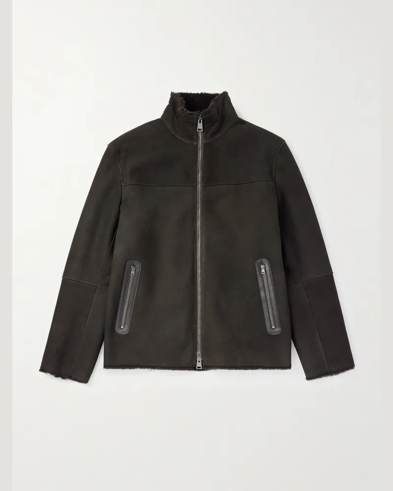 Herno Jacke aus Shearling mit Lederbesatz Braun