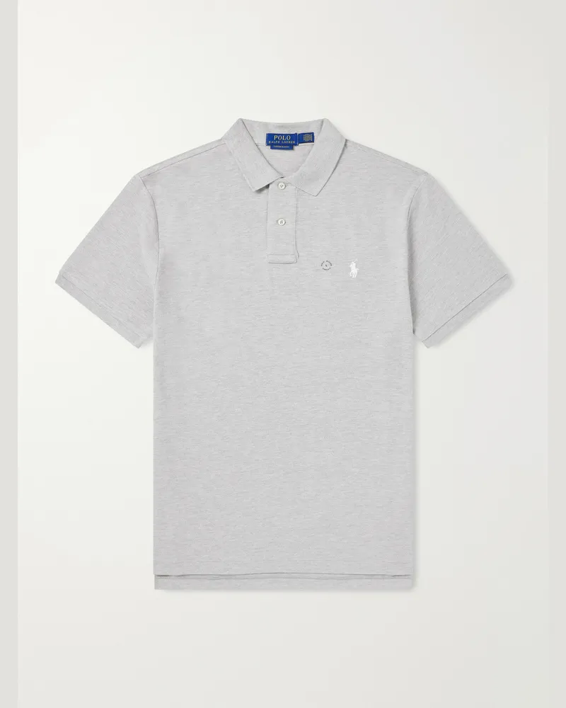 Ralph Lauren Logo-Embroidered Cotton-Piqué Polo Shirt Gray