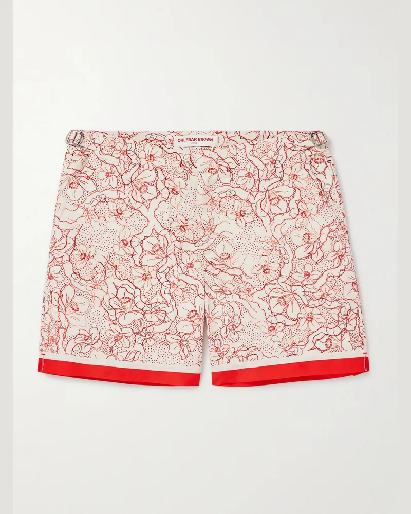 Orlebar Brown Bulldog schmal geschnittene mittellange Badeshorts aus recyceltem Material mit Blumenprint Rot