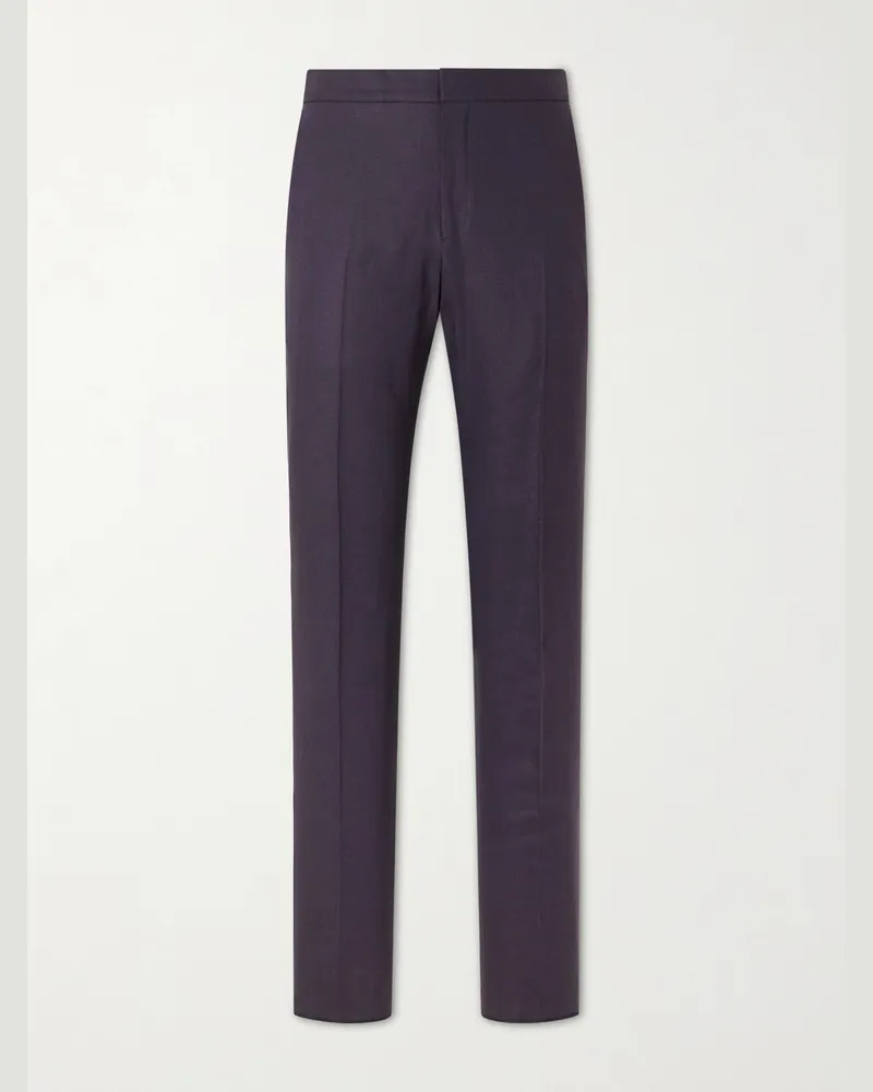 Ermenegildo Zegna Straight-Leg Linen-Twill Trousers Blue