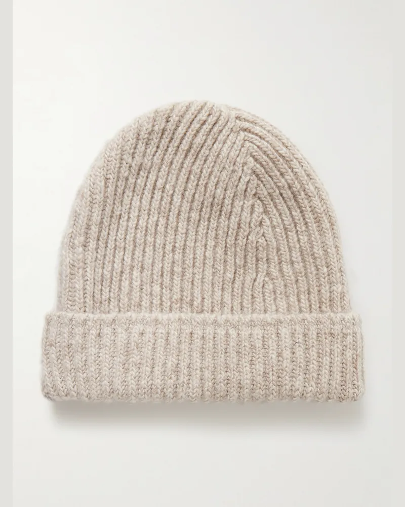 Inis Meáin Ribbed Donegal Cashmere Beanie Neutrals