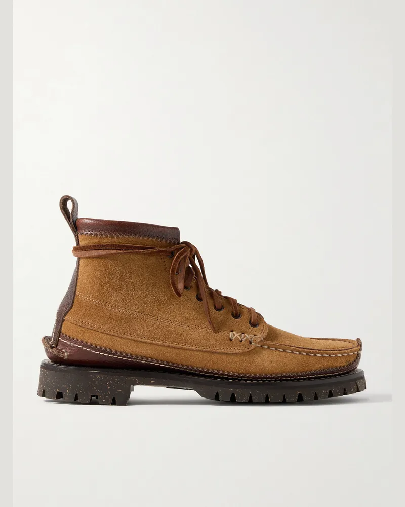 YUKETEN Angler Ankle Boots aus Veloursleder mit Lederbesatz Braun