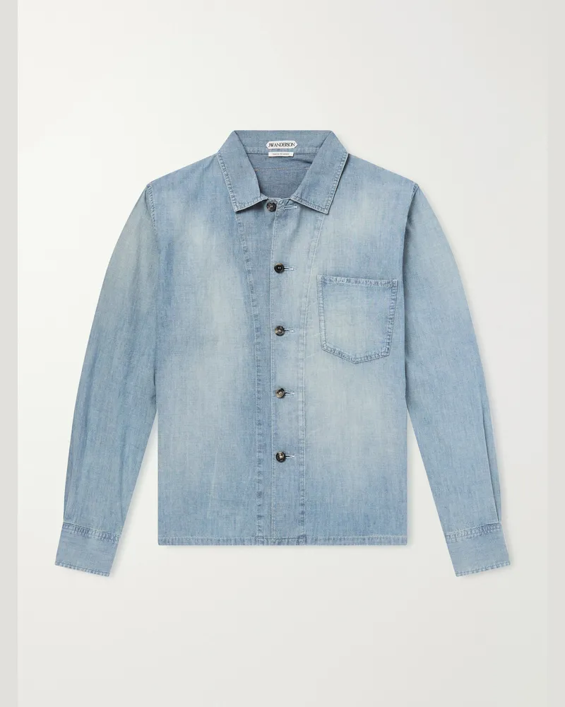 J.W.Anderson Slant Logo-Appliquéd Panelled Denim Shirt Blue