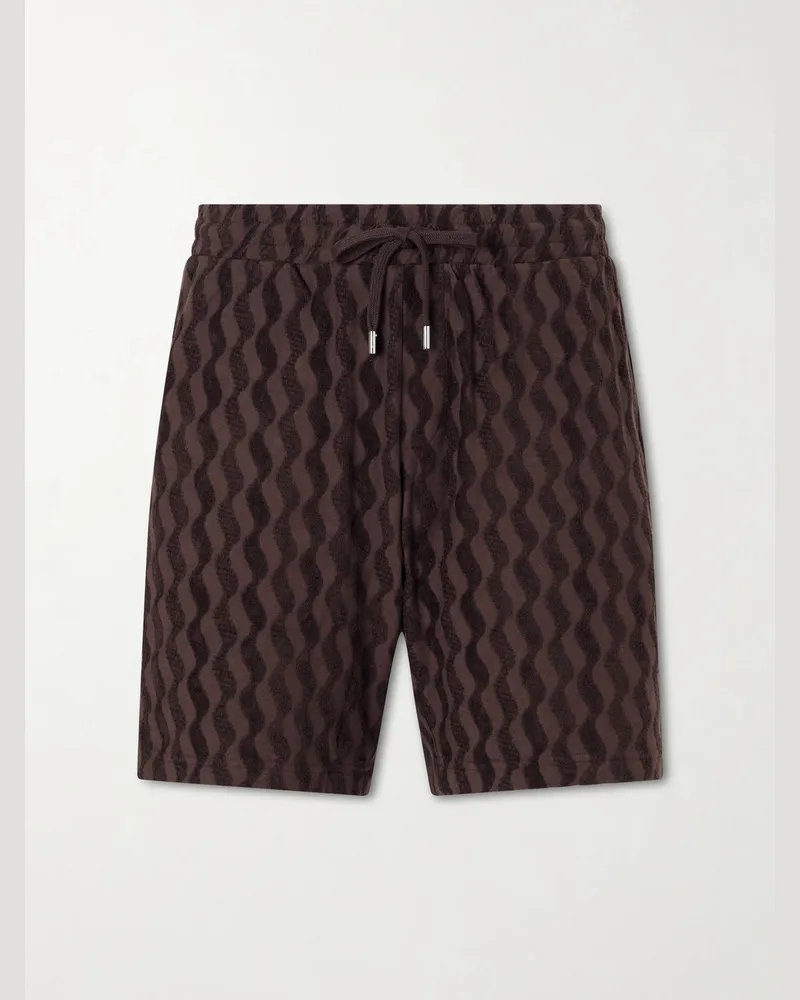 Frescobol Carioca Augusto Cotton and Linen-Blend Jacquard Terry Shorts Brown
