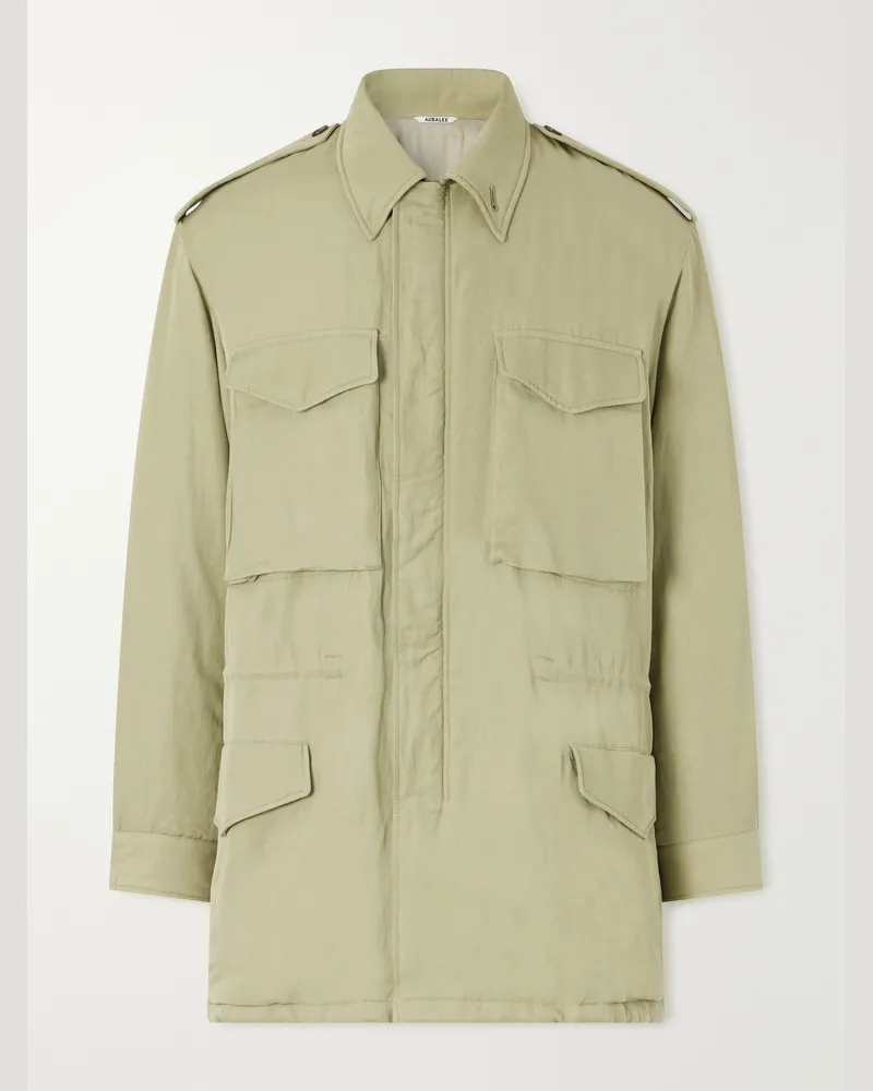 AURALEE Padded Silk and Linen Parka Green
