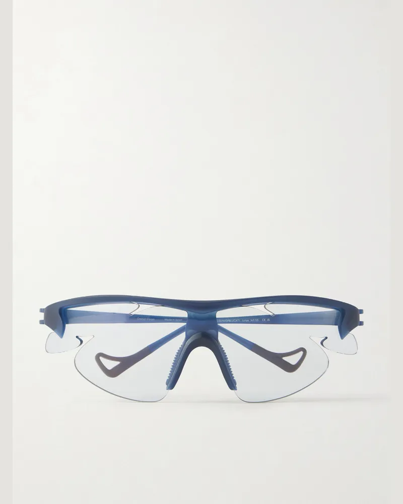 District Vision POST ARCHIVE FACTION Junya Racer Sonnenbrille mit D-Rahmen aus Polycarbonat und Titan Blau