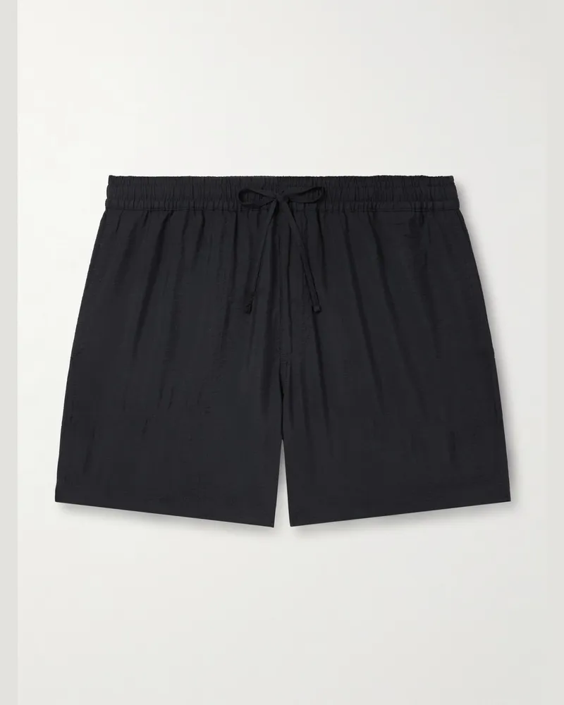 NN 07 Ryder 5971 gerade geschnittene Shorts aus einer Tencel™-Modal-Mischung in Knitteroptik mit Kordelzugbund Schwarz
