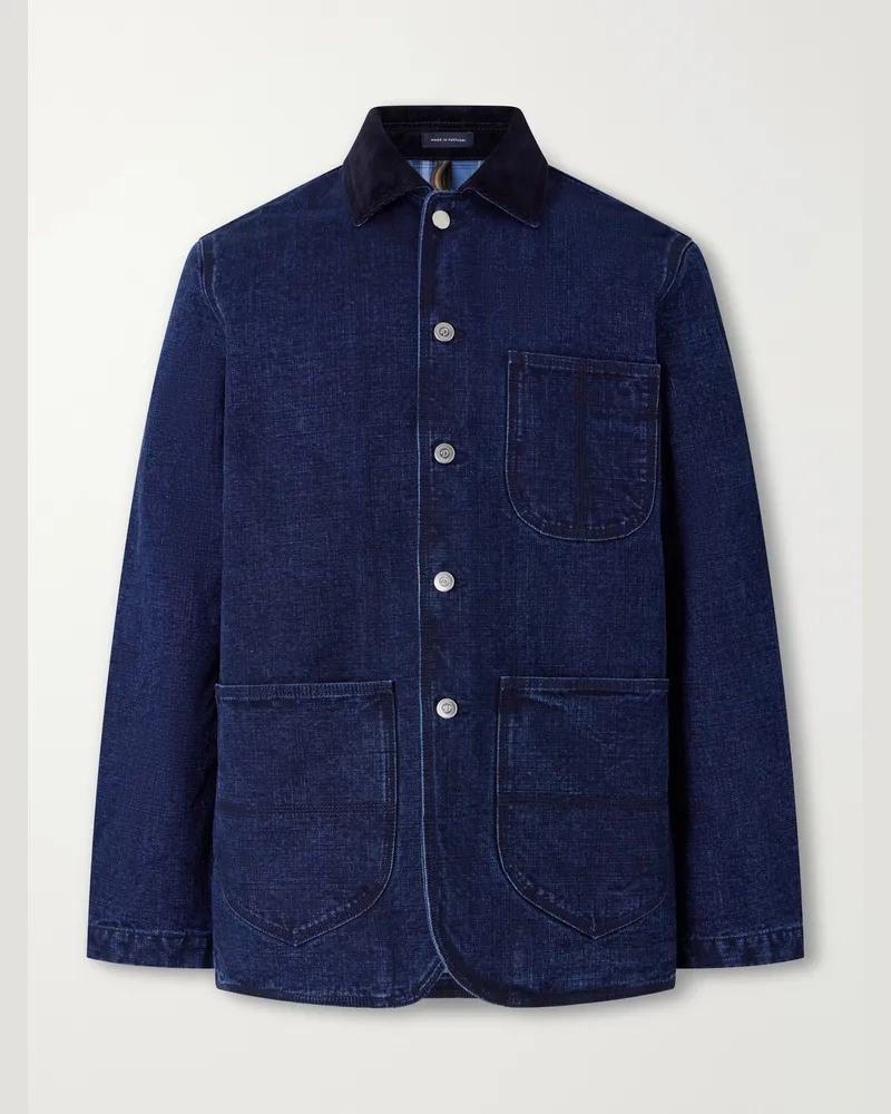 Drake's Corduroy-Trimmed Denim Chore Jacket Blue