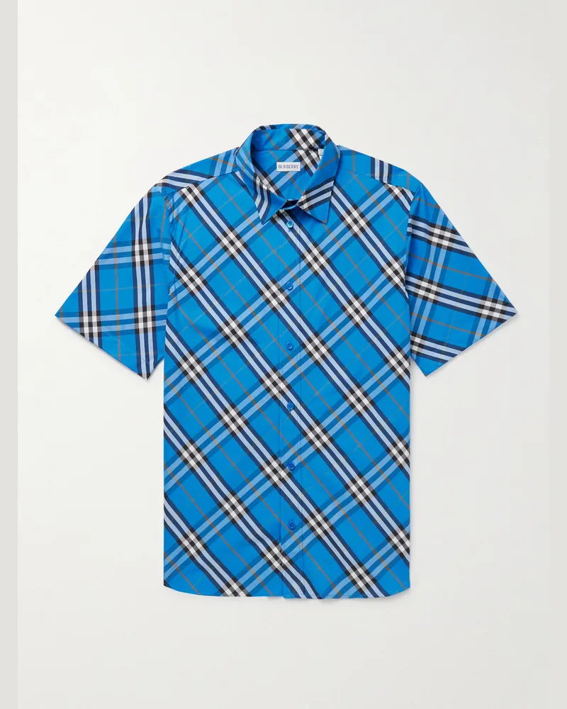 Burberry Checked Cotton-Poplin Shirt Blue