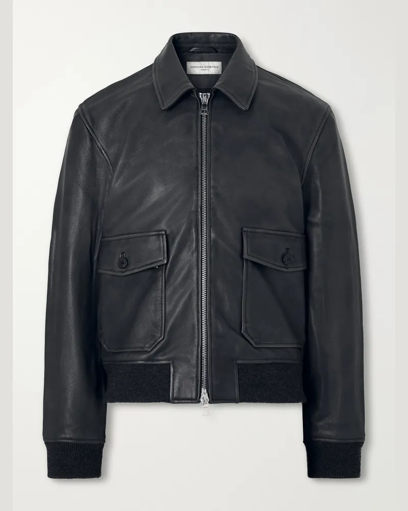Officine Generale Cesario Grained Leather Jacket Black