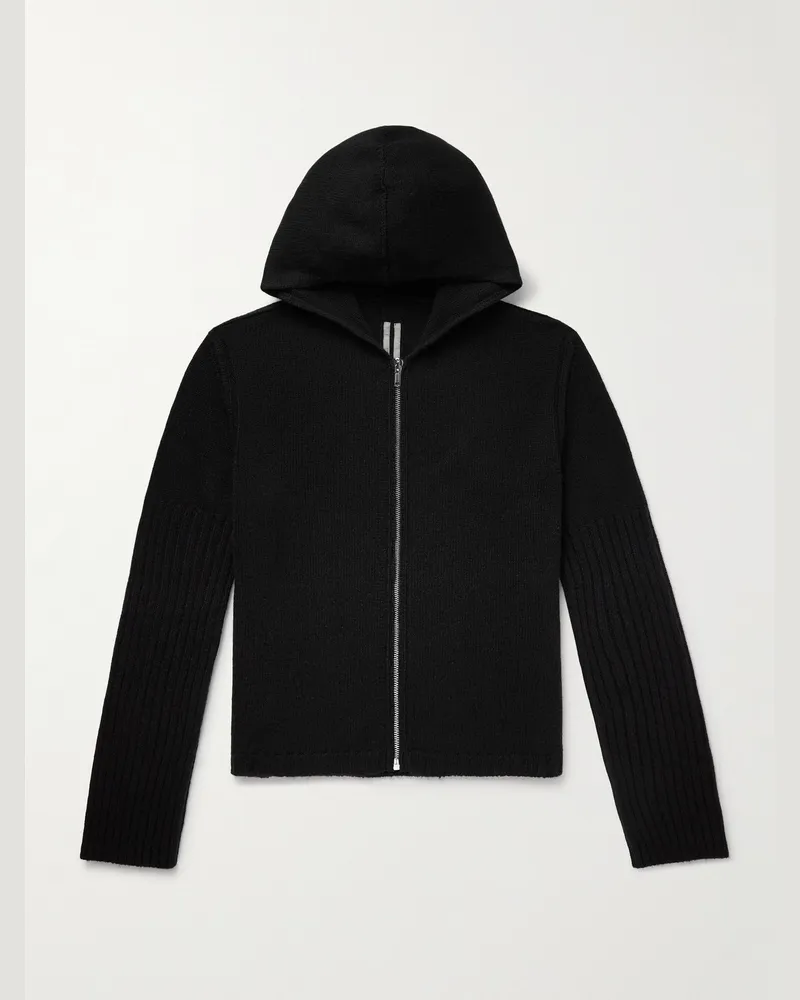 Rick Owens Las Palmas Kapuzenjacke aus Kaschmir in Rippstrick mit Reißverschluss Schwarz