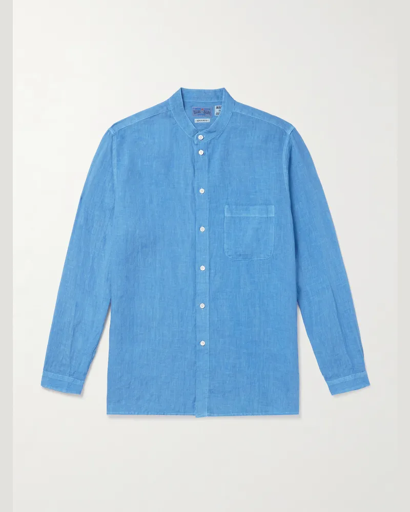 Blue Blue Japan Hemd aus Leinen-Chambray mit Stehkragen Blau