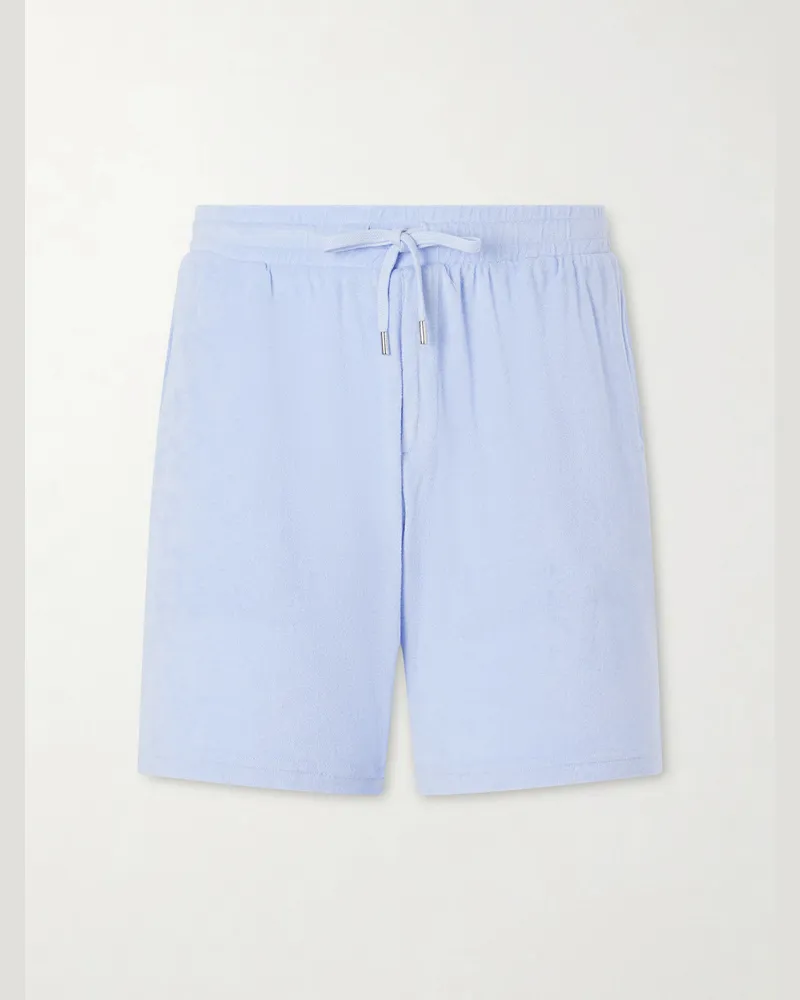 Frescobol Carioca Augusto Terry Cotton and Linen Blend Shorts Blue