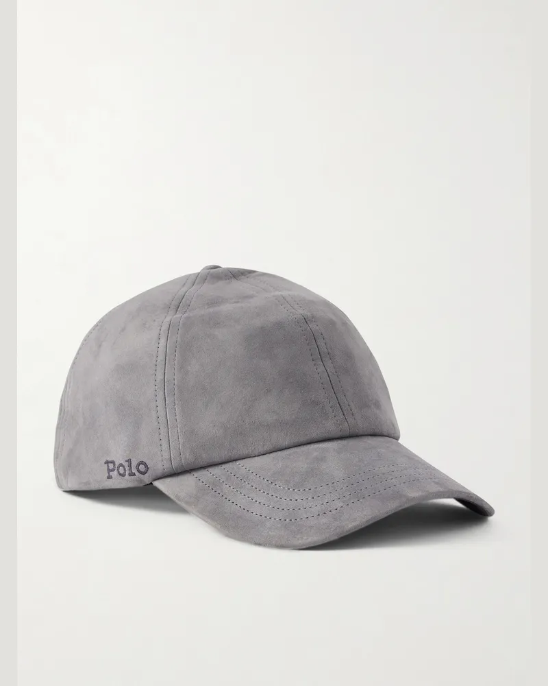 Ralph Lauren Logo-Embroidered Suede Baseball Cap Gray