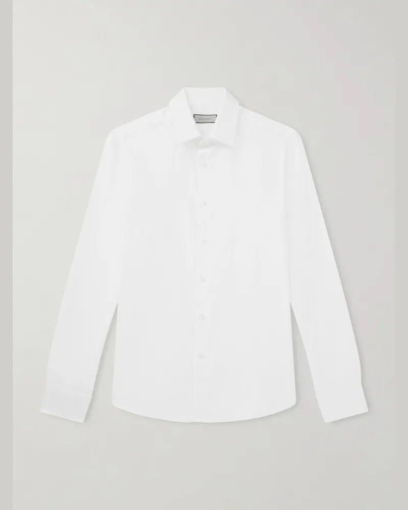 Canali Impeccabile Cutaway-Collar Cotton-Poplin Shirt White