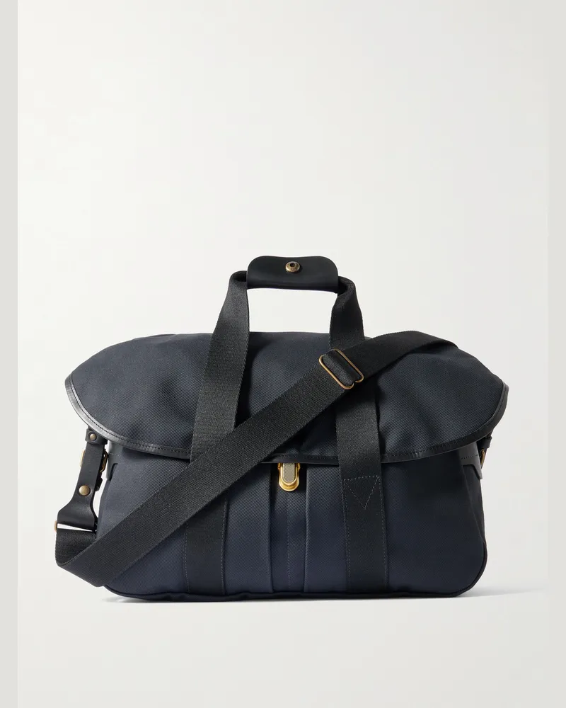 Bleu de Chauffe Musette Business Leather and Webbing-Trimmed Canvas Weekend Bag Blue