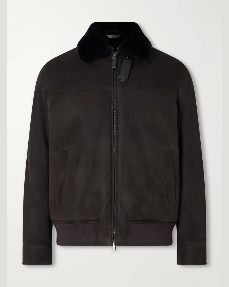 Brioni Shearling and Leather-Trimmed Suede Jacket Brown