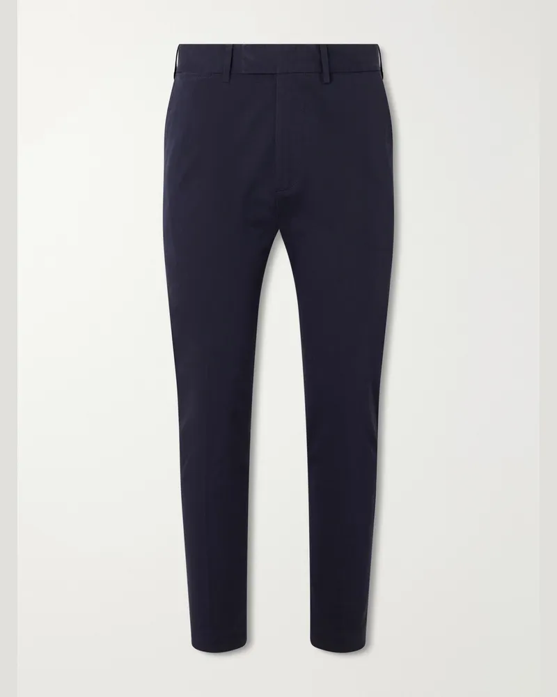 Tom Ford Tapered Cotton-Blend Twill Trousers Blue