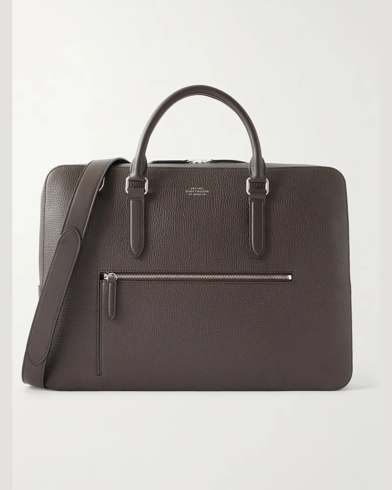 Smythson Full-Grain Leather Briefcase Brown