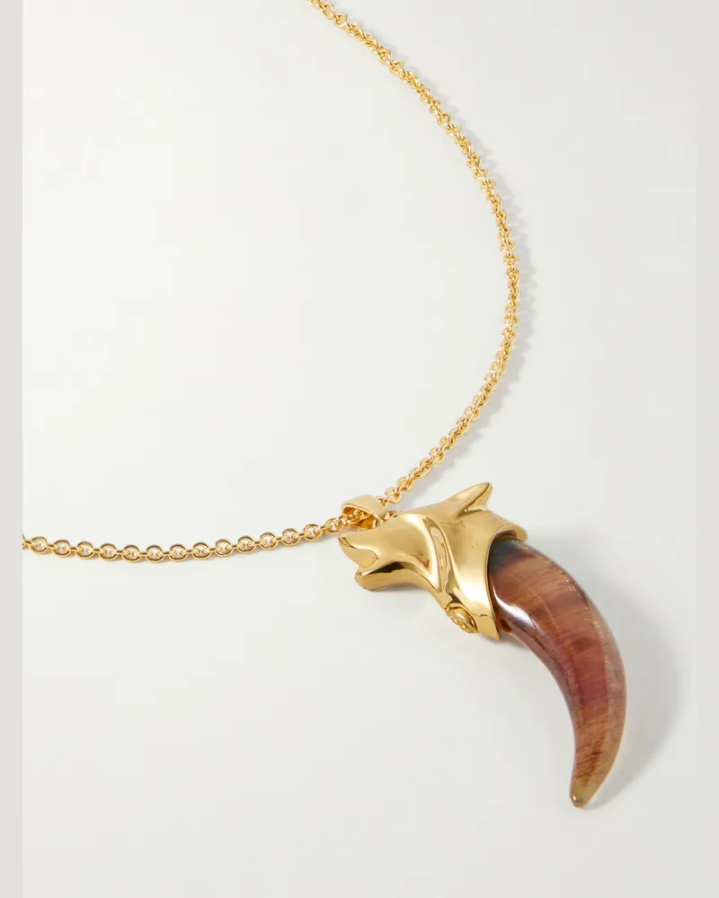 Jacques Marie Mage Yellowstone VI Faithful vergoldete Anhängerkette mit Horn und Tigerauge Gold