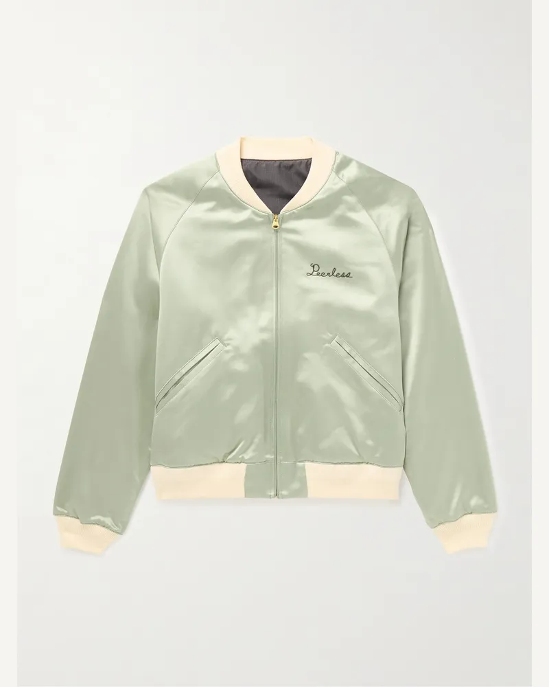 Visvim Reversible Embroidered Silk-Satin and Cotton Bomber Jacket Green
