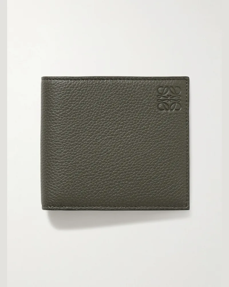 Loewe Aufklappbares Portemonnaie aus vollnarbigem Leder mit Logoprägung Grün