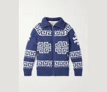Jacquard-Knit Cashmere Down Rollneck Cardigan