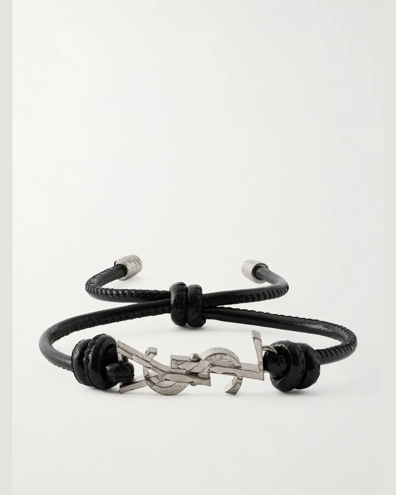 Saint Laurent Armband aus Leder mit silberfarbenen Details Schwarz